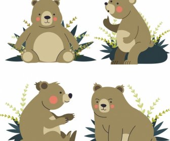 Bear Icons Collection Cute Cartoon Characters