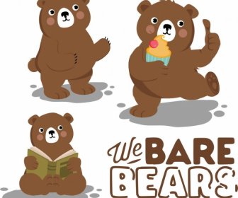 Bears Background Cute Stylized Icons Cartoon Characters