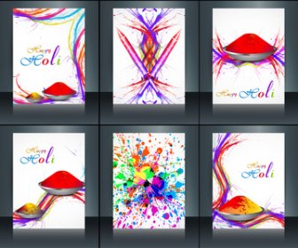 Beautiful Background Of Indian Festival Brochure Collection Set Colorful Holi Reflection Card Template Vector