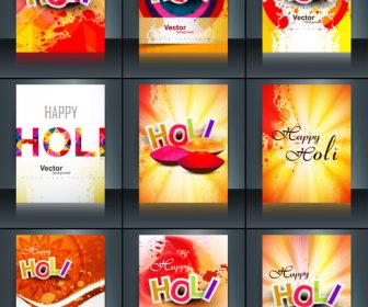 화려한 인도의 축제 컬렉션의 아름 다운 배경 설정 Holi 브로셔 카드 반사 벡터 템플릿 디자인