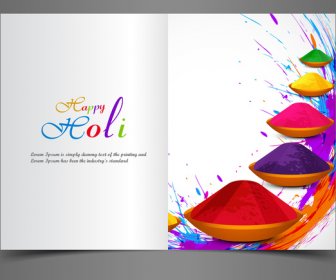 พื้นหลังที่สวยงามของอินเดียเทศกาล Holi บัตรอวยพรด้วยข้อความที่มีสีสันสาดเวกเตอร์