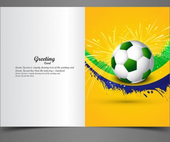美しいブラジル色コンセプト波カラフルなサッカー ボール グリーティング カード プレゼンテーション ベクトル図
