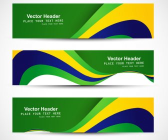 Schöne Brasilien Flagge Drei Farben-Header Festgelegt Vektor-illustration