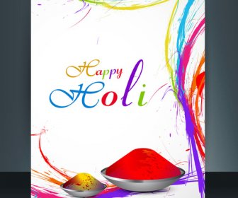 indah brosur holi berwarna-warni template kartu perayaan latar belakang vektor