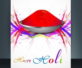 Piękny Broszura Holi Kolorowy Szablon Karty Celebracja Tło Wektor