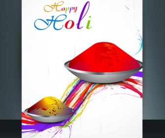 Belle Brochure Holi Modèle Coloré Carte Célébration Fond Vecteur