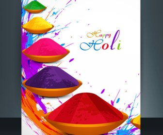 美しい色と祭りホーリー テンプレート ベクトル パンフレット デザインの Pichkari のバケツ