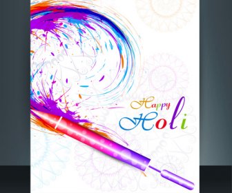 美しい色と祭りホーリー テンプレート ベクトル パンフレット デザインの Pichkari のバケツ