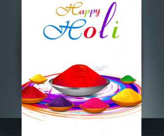 ถังสีและ Pichkari ในเทศกาล Holi แบบเวกเตอร์โบรชัวร์ออกแบบสวยงาม