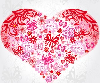 Beautiful Butterflies And Heart Shapes Vector