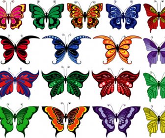 Schöne Schmetterlinge Vektor-Icons Set