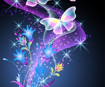 Kupu-kupu Indah Dengan Bunga Vector Latar Belakang