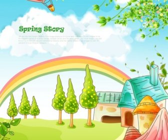 رسومات المتجهات مشهد الربيع الكرتون الجميلة