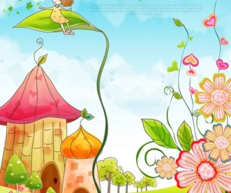 رسومات المتجهات مشهد الربيع الكرتون الجميلة