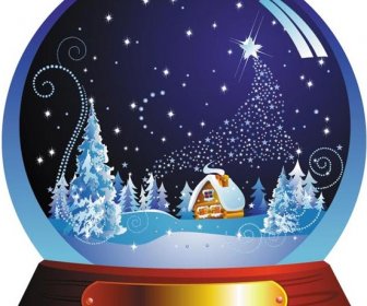 겨울 장면 벡터와 아름 다운 크리스마스 스노우 글로브