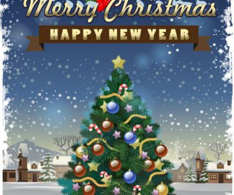 schöne Weihnachtsbaum mit Neujahrs Poster Vektor