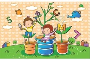 Beautiful Cute Cartoon Children Sitting In Leaf Vase And Learning Numeric Vector Kids Illustration