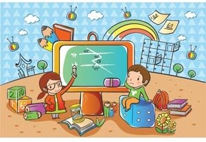 Linda Menina Cute Dada Uma Apresentação Ao Menino Na Ilustração De Crianças De Vetor De Televisão