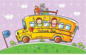 美しいかわいい学校子供学校のバスで学校に行くつもりベクトル子供イラスト