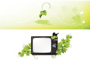 美麗的花卉藝術電視與綠色花卉藝術向量橫幅