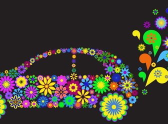 아름 다운 꽃 자동차 디자인 그래픽