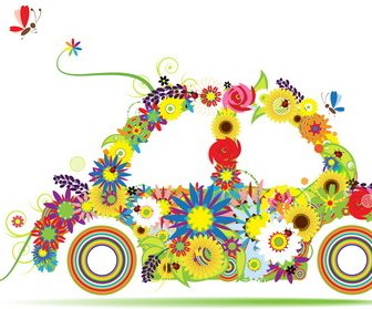 Mobil Bunga Indah Desain Grafis
