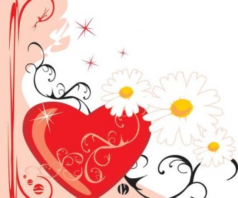 Jantung Bunga Yang Indah Kartu Template Valentine8217s Hari Vektor