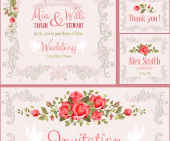 Beautiful Flower Wedding Cards Vecors