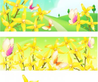 Beautiful Flower With Nature Landscapes Background Vector