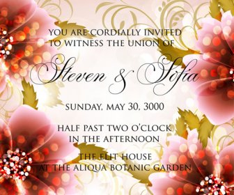 Beautiful Flowers Wedding Invitation Card Vector Set