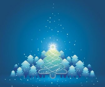Pohon Natal Mengkilap Yang Indah Dengan Latar Belakang Bintang Vektor