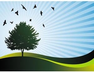 Beautiful Green Silhouette Tree With Green Curved Vector