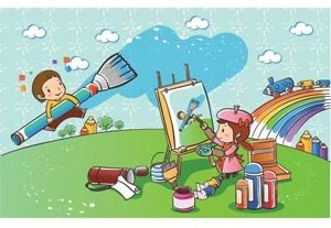 Indah Sekelompok Anak-anak Bahagia Vektor Bermain Di Taman Vektor Anak Ilustrasi