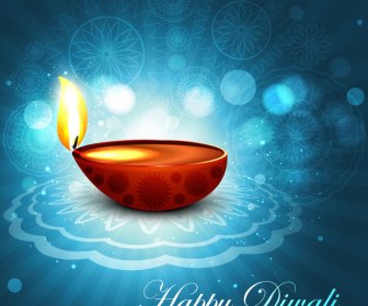 美丽快乐排灯节明亮的蓝色多彩的印度教 Diya 节日背景插图