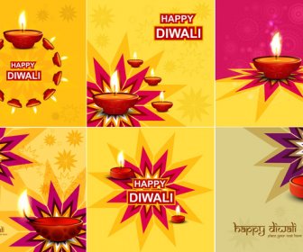 美麗的快樂排燈節收藏慶祝卡豐富多彩的印度教節日背景向量