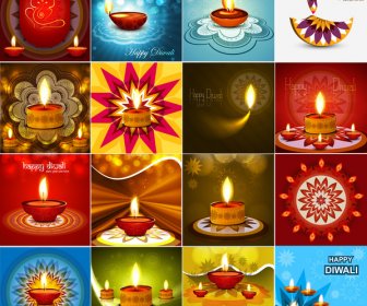 Linda Feliz Diwali 20 Coleção Celebração Apresentação Cartão Colorido Hindu Festival Vector