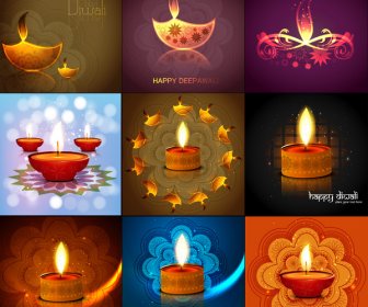 Belle Joyeux Diwali 9 Collection Présentation Colorée Hindoue Festival Fond Clair