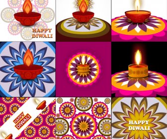 Belle Joyeux Diwali 9 Collection Présentation Colorée Hindoue Festival Fond Clair