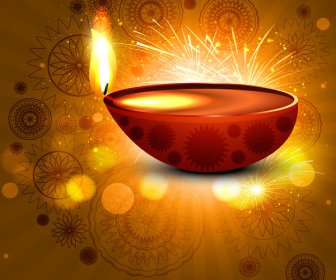 Linda Feliz Diwali Diya Colorido Hindu Festival Fundo Brilhante