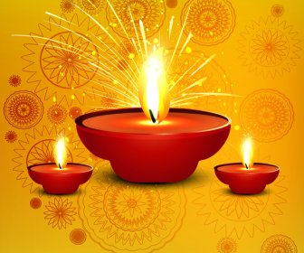 Bella Felice Diwali Diya Colorato Brillante Sfondo Di Festival Indù