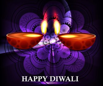 Beautiful Happy Diwali Diya Hindu Festival Shiny Background Vector