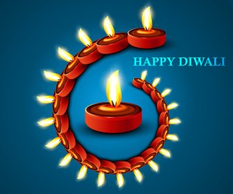 Indah Happy Diwali Bergaya Diya Biru Warna-warni Latar Belakang Festival Hindu Ilustrasi