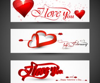 美麗的標題五顏六色的情人節心臟橫幅設置愛的網站向量