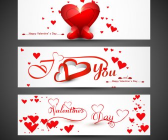 Banners De Cabeçalho Bonito Colorido Para O Dia Dos Namorados Coração Amor Conjunto Site Vector