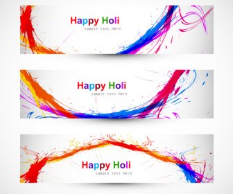 Beautiful Holi Festival Celebration Header Set Colorful Background Vector