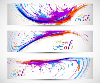 Beautiful Holi Festival Celebration Header Set Colorful Background Vector