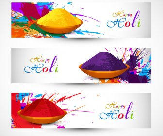Rúbrica De Celebración Festival De Holi Hermoso Set Vectorial De Colores De Fondo
