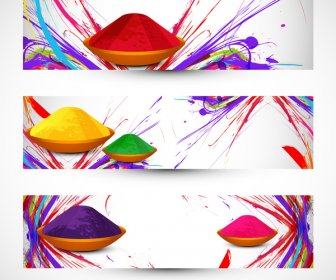 Rúbrica De Celebración Festival De Holi Hermoso Set Vectorial De Colores De Fondo