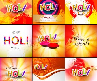 กรันจ์เทศกาลอินเดียสวยงามสีสันคอลเลคชั่นฉลองความสุข Holi ตั้งภาพพื้นหลังเวกเตอร์