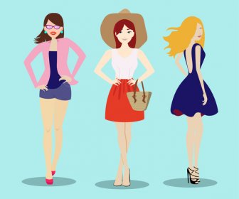 Beautiful Modern Girls In Fashionable Clothes Vector Illustration
